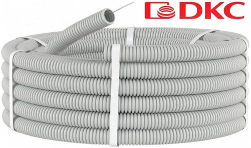 Труба гофрована D16 / d10.7 мм ПВХ з протяжкою, сіра, ДКС 91916 Труба гофрована D16 / d10.7 мм ПВХ з протяжкою, сіра, ДКС 91916