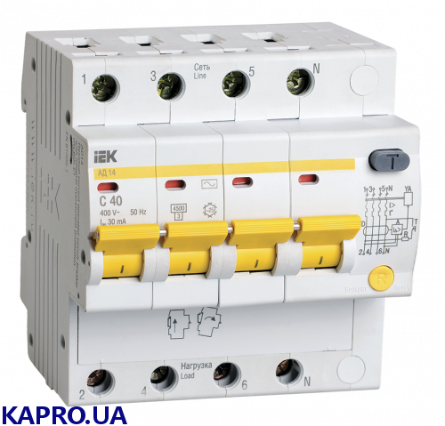 Дифференциальный автоматический выключатель АД 14 4-п C 40А 30mA ІЕК MAD10-4-040-C-030