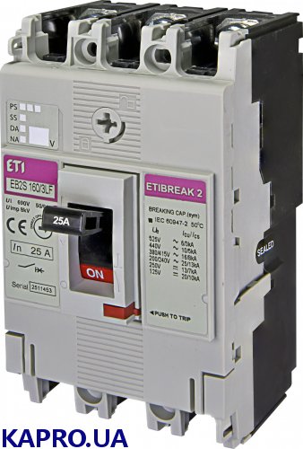 Выключатель автоматический 3-п ETIBREAK EB2S 160/3LF 25А ETI 4671803