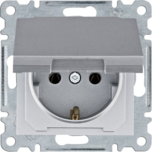 Розетка с з/к с крышкой Hager Lumina WL1152 серебряная