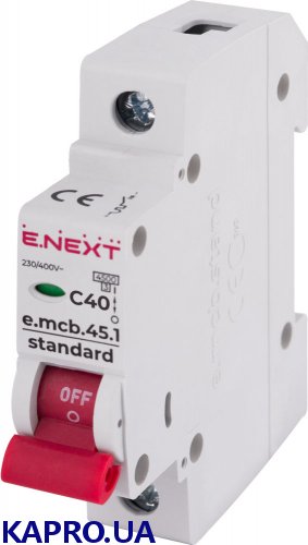 Выключатель автоматический e.mcb.stand.45.1.C40, 1р, 40А, C, 4,5 кА E.Next s002012