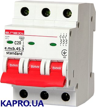 Выключатель автоматический e.mcb.stand.45.3.C20, 3р, 20А, C, 4,5 кА E.Next s002032