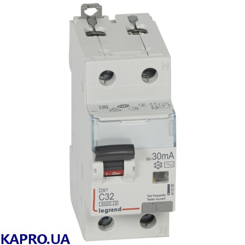 Диференційний автоматичний вимикач 2-полюса Legrand DX³ AC-32/0,03А (411005)