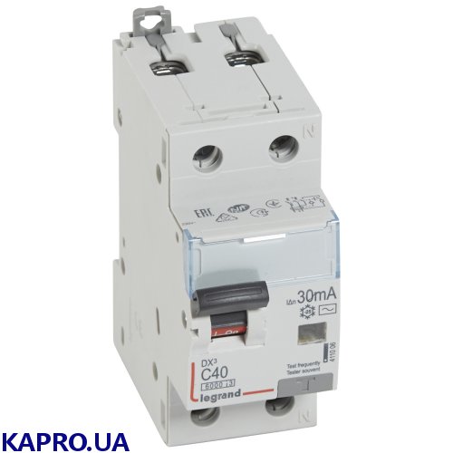 Диференційний автоматичний вимикач 2-полюса Legrand DX³ AC-40/0,03А (411006)