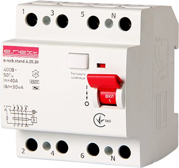 Дифференциальное реле 4-полюса e.rccb.stand.4.40.30 4р, 40А, 30mA E.Next s034004