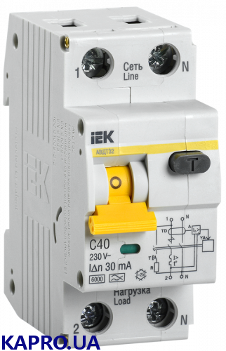 Диференційний автоматичний вимикач АВДТ32 C40 30мА IEK MAD22-5-040-C-30