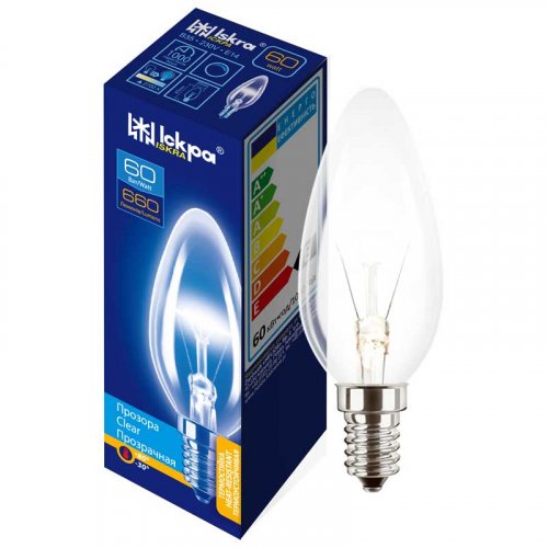 Лампа накаливания свеча ДС Iskra 60W E14 прозрачная