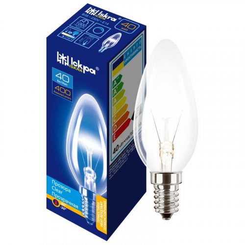 Лампа накаливания свеча ДС Iskra 40W E14 прозрачная
