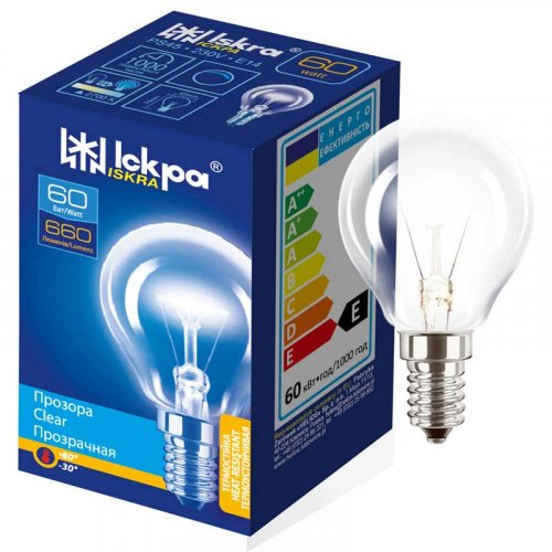 Лампа накаливания шар ДШ Iskra 60W E14 прозрачная
