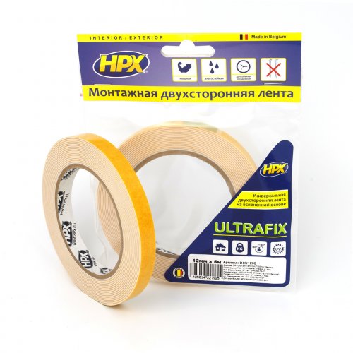 Двусторонняя клейкая лента для моментальной фиксации ULTRAFIX 12мм х 5м HPX DSU1205