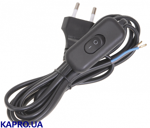 Шнур УШ-1КВ опрессованный с вилкой со встроенным выключателем 2х0,75/2м черный IEK WUP20-02-K02