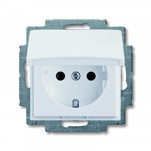 Розетка із заземленням та кришкою ABB Basic55 20 EUK-94-507 альпійський білий