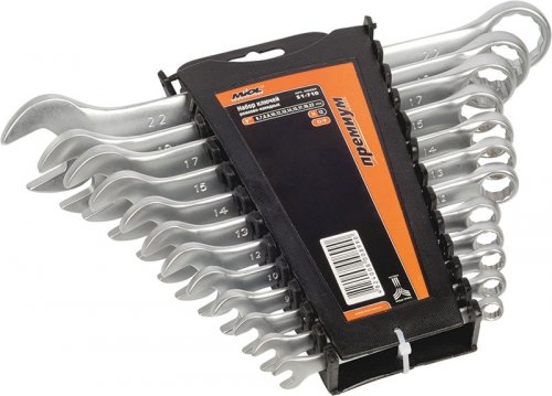 Набір ключів рожково-накидних 15шт. (6, 7, 8, 9, 10, 11, 12, 13, 14, 15, 16, 17, 18, 19, 22мм) MIOL 51-713