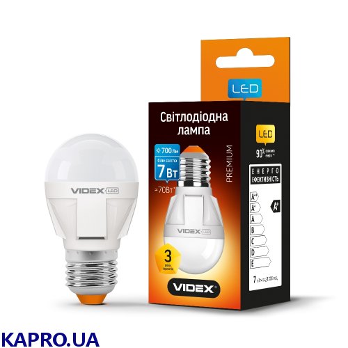 Лампа светодиодная VIDEX шар 7W E27 4100K (VL-G45-07274)