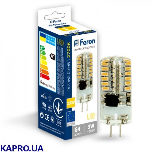 Лампа світлодіодна Feron LB-522 3W 230V G4 2700K