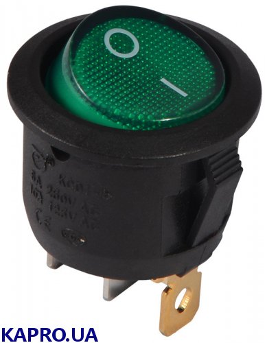 Переключатель клавишный KCD1-5-101N GR/B круглый с подсветкой зеленый АСКО-УКРЕМ A0140040072