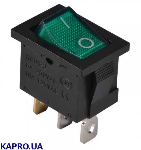 Переключатель клавишный KCD1-2-101N GR/B с подсветкой зеленый АСКО-УКРЕМ A0140040054