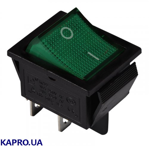 Перемикач клавішний KCD2-201N GR/B з підсвічуванням зелений АСКО-УКРЕМ A0140040102