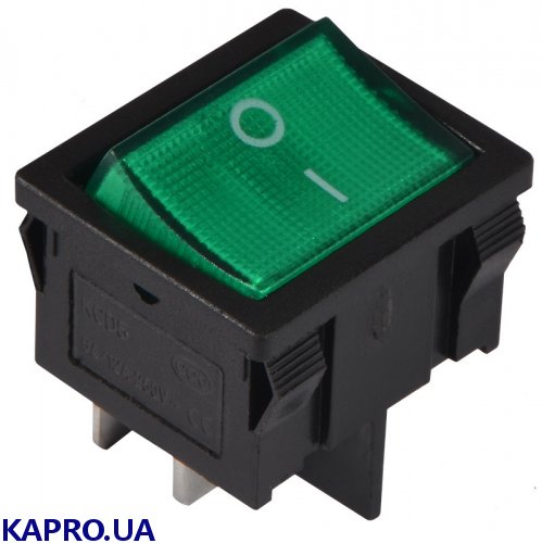 Перемикач клавішний KCD1-6-201N GR/B з підсвічуванням зелений АСКО-УКРЕМ A0140040083