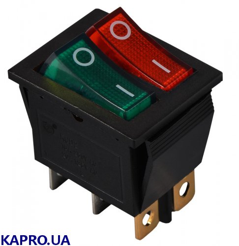 Перемикач клавішний KCD2-2101N GR+R/B з підсвічуванням зелений+червоний АСКО-УКРЕМ 0140040111