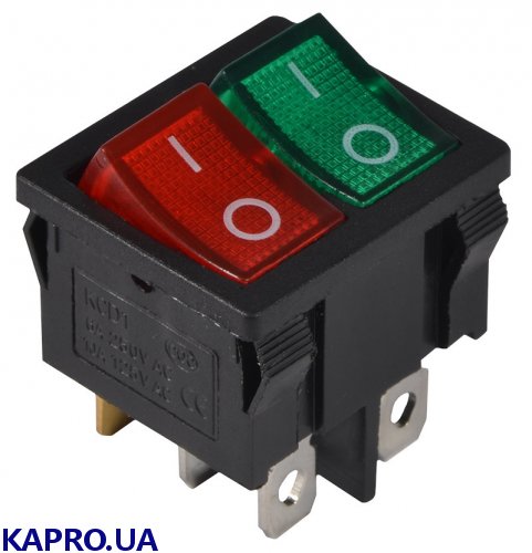 Перемикач клавішний KCD1-6-2101N GR+R/B з підсвічуванням зелений+червоний АСКО-УКРЕМ A0140040085