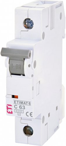 Автоматичний вимикач ETIMAT 6 63A 1P характеристика C 6kA ETI артикул 002141522, однополюсний автомат