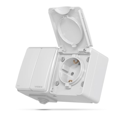 Вимикач двоклавішний + Розетка з кришкою BINERA IP65 VIDEX VF-BNW32-G