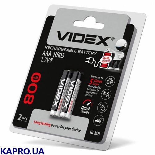 Акумулятор Videx HR03 / AAA 800mAh double blister/2шт