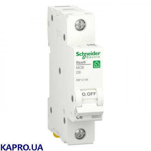 Автоматический выключатель 1-п С 6А 6кА RESI9 230В Schneider R9F12106