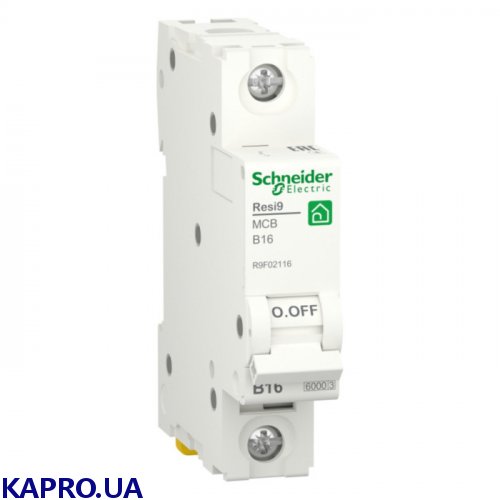 Автоматичний вимикач 1-п B 16А 6кА RESI9 230В Schneider R9F02116