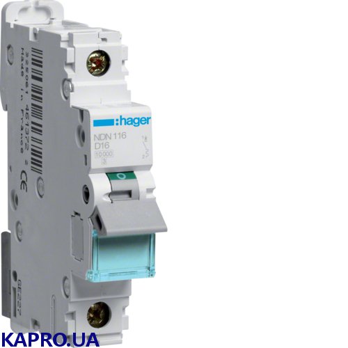 Выключатель автоматический 1-п Hager 10kA NDN116 D 16A