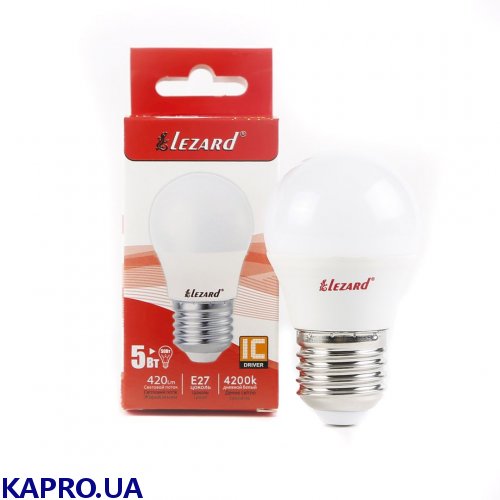 Лампа LED E27 220V шар 5,0W/4200 A45 Lezard 442-A45-2705