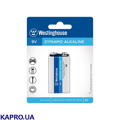 Щелочная батарейка Westinghouse Dynamo Alkaline 9V/6LR61 Крона 1шт/уп blister