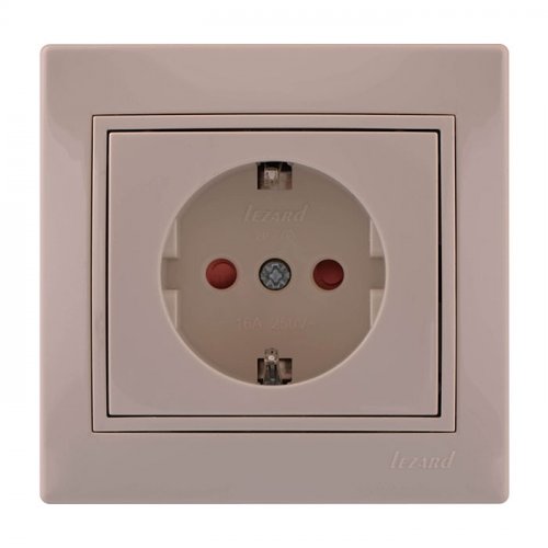 Розетка із заземленням і шторкою Lezard Mira, крем (701-0303-124В)