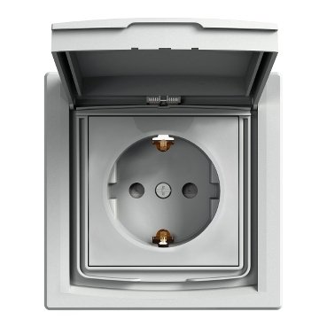 Розетка IP44 із заземленням та кришкою алюміній Schneider Asfora EPH3100361