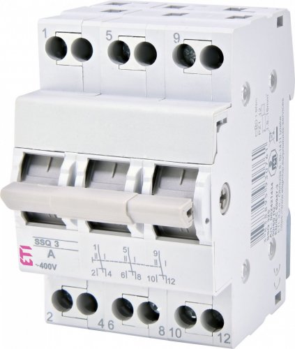 Перемикач трипозиційний I-0-II 3Р SSQ 340 40А ETI 2421435  Перемикач трипозиційний I-0-II 3Р SSQ 340 40А ETI 2421435