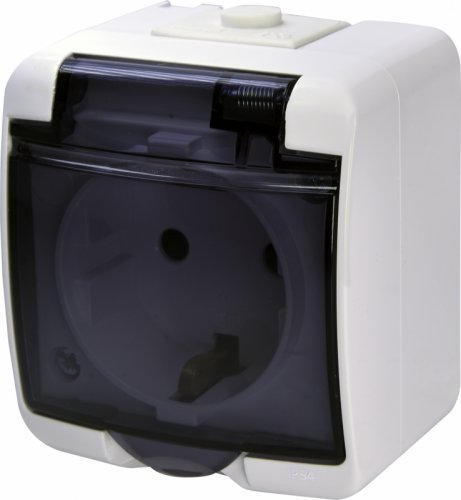 Розетка із заземленням і кришкою ETI Hermetics RHE-1sd IP54, біла/димчата (4668016)