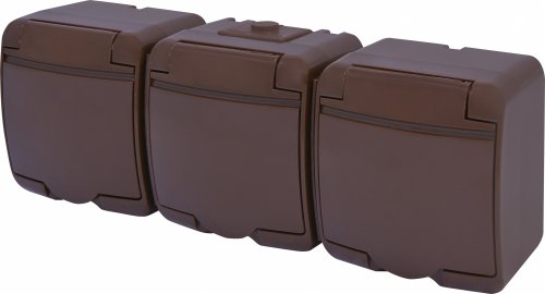 Розетка із заземленням і кришкою потрійна ETI Hermetics RHE-3s-KR IP54, коричнева (4668054)