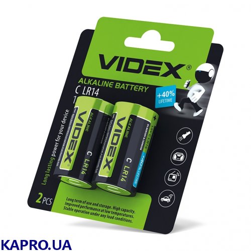 Батарейка щелочная Videx LR14/C 2шт BLISTER CARD
