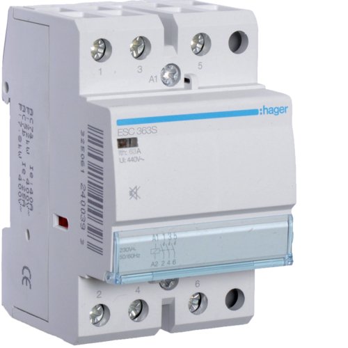 Контактор бесшумный 230V Hager ESC363S 63A 3но