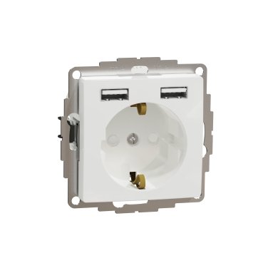 Розетка с заземлением, шторками + 2 USB тип А белая Sedna Design SDD111052