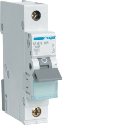 Выключатель автоматический 1-п Hager 6kA MBN106 B 6A