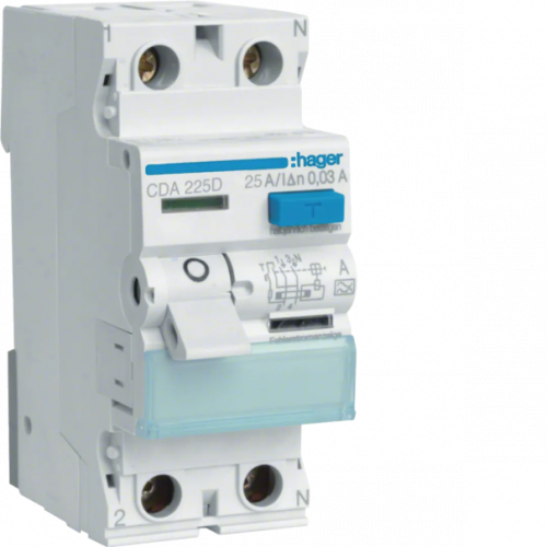 Дифференциальное реле 2-полюса Hager CDA225D 25/0,03А