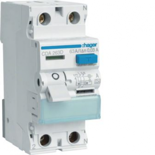 Диференційне реле 2-полюса Hager CDA263D 63/0,03А