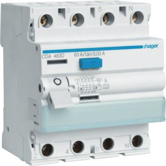 Диференційне реле 4-полюса Hager CDA463D 63/0,03А
