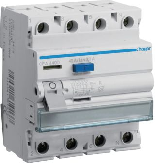 Диференційне реле 4-полюса Hager CEA440D A-40/0,1А