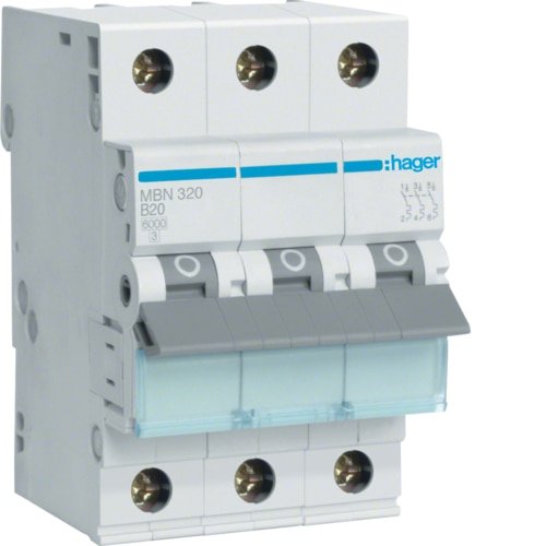Выключатель автоматический 3-п Hager 6kA MBN320 В 20A