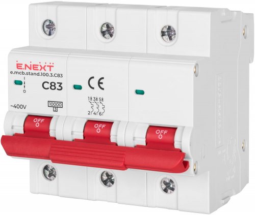 Выключатель автоматический e.mcb.stand.100.3.C83, 3р, 83А, C, 10кА E.Next s002203