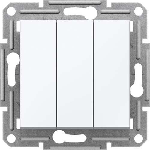 Выключатель трехклавишный белый Schneider Asfora EPH2170121, без рамки