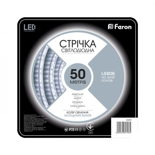 Светодиодная лента Feron LS606 60SMD/м 12V IP20 50 м белый